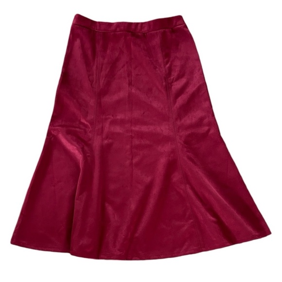 NWT Jason Wu | Women’s Burgundy Faux Suede A-Line Elastic Waist Midi Skirt Sz S - Picture 3 of 12